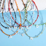 Stainless Steel Seed Beads Initial Chokers Shell Letter Pendant Name Necklace