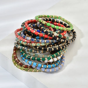 Vintage Geometric Beaded Bracelets Hand Stone Tube Bangles