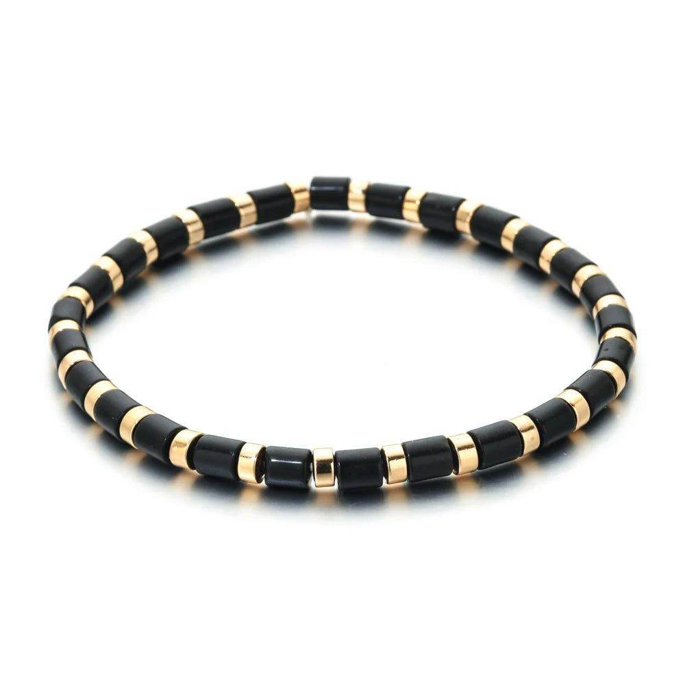 Vintage Geometric Beaded Bracelets Hand Stone Tube Bangles
