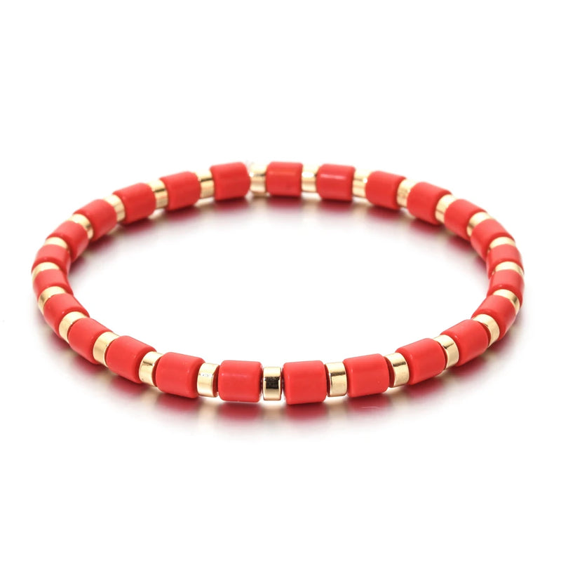 Vintage Geometric Beaded Bracelets Hand Stone Tube Bangles