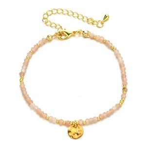 Pink Quartz Charm Bracelet for Women Crystal Beads Jewelry