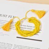 Boho Crystal Bead Bracelets Elastic Stacked Tassel Jewelry