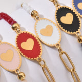 Glass Beads Cuban Chain Bracelet Heart Charm Peach Stainless Steel Jewelry