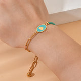Glass Beads Cuban Chain Bracelet Heart Charm Peach Stainless Steel Jewelry