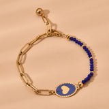 Glass Beads Cuban Chain Bracelet Heart Charm Peach Stainless Steel Jewelry