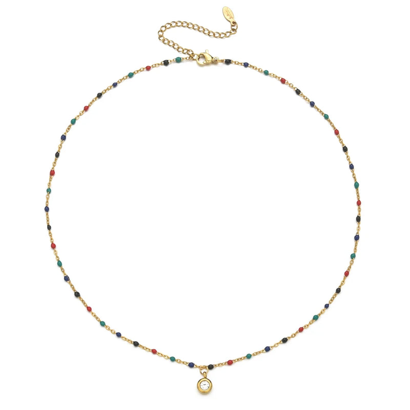Stainless Steel Crystal Zirconia Clavicle Chain Necklace
