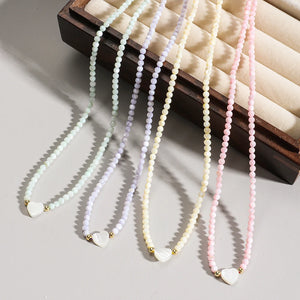 Mother of Pearl Choker Necklace for Women Heart Pendant Neck Jewelry