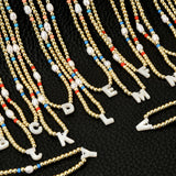 Personalized Natural Pearl Gold-color Bead Necklace with Shell Letter Pendant