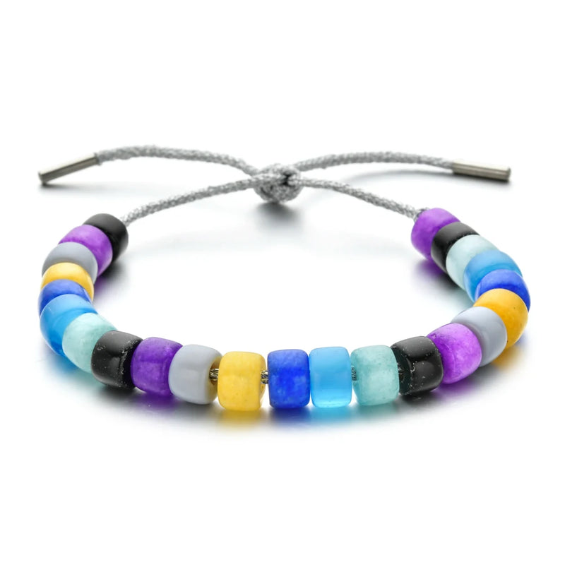 Natural Stone Beaded Bracelet Rainbow Beads Boho