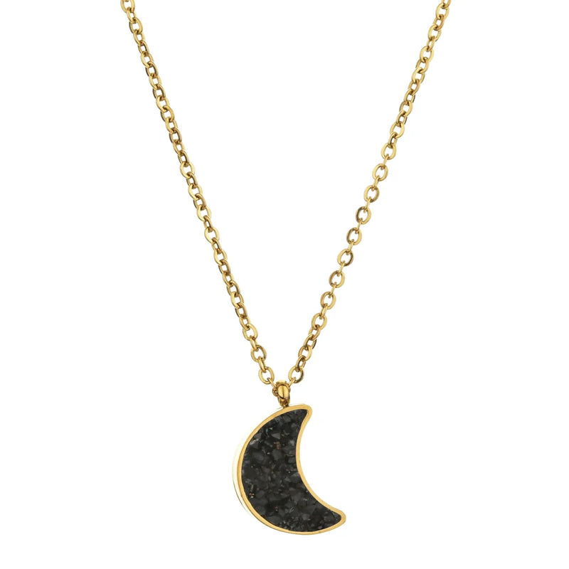 Sun Moon Druzy Necklace Stainless Steel Pendant