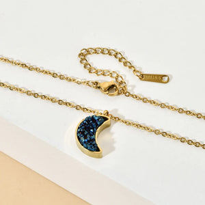 Sun Moon Druzy Necklace Stainless Steel Pendant