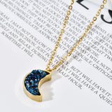 Sun Moon Druzy Necklace Stainless Steel Pendant