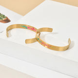 Rainbow Thread Wide Steel Bangle Bracelet