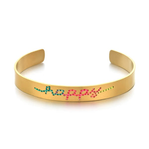 Rainbow Thread Wide Steel Bangle Bracelet