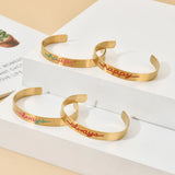 Rainbow Thread Wide Steel Bangle Bracelet