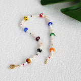 Rainbow Glass Charm Mushroom Necklace Choker with Pearl Beads