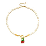 Rainbow Glass Charm Mushroom Necklace Choker with Pearl Beads