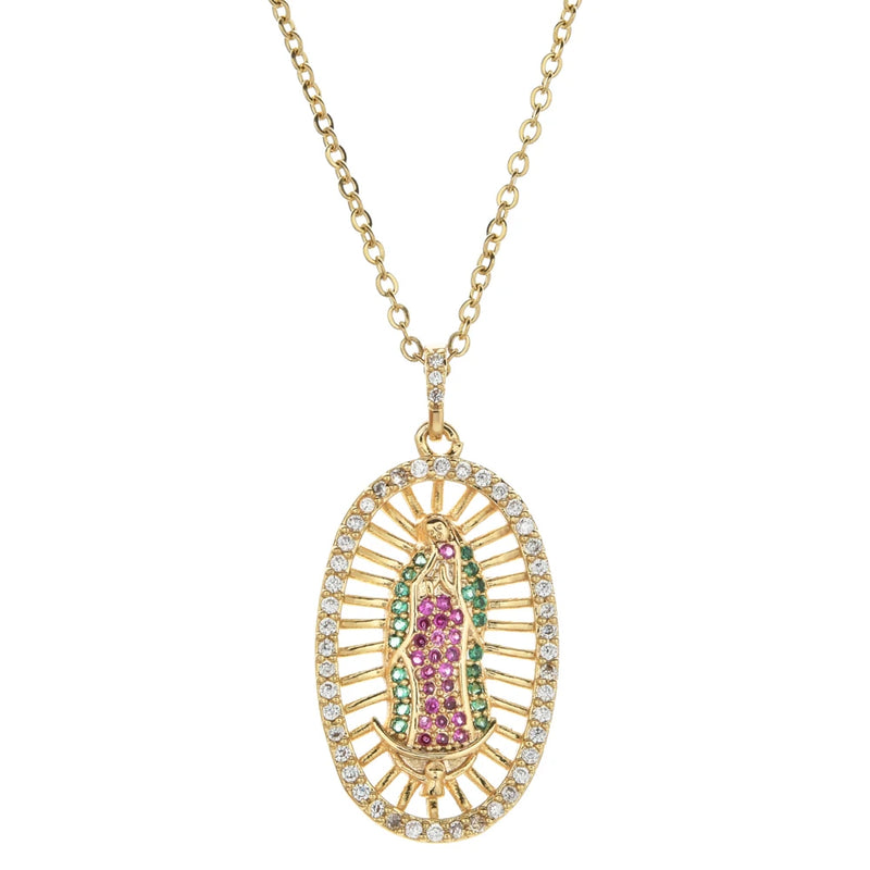 Stainless Steel Virgin Mary Pendant Necklace Christian Religious Jewelry