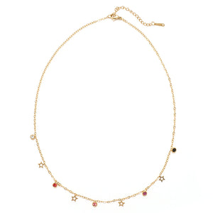 Colorful CZ Stainless Steel Necklace 18k Plated