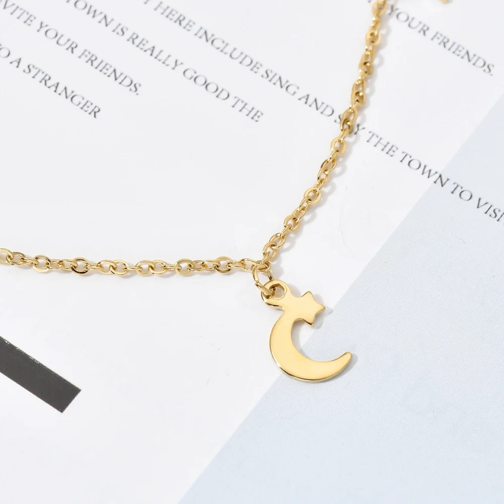 Star Moon Necklace Vintage Chain Women Choker Party