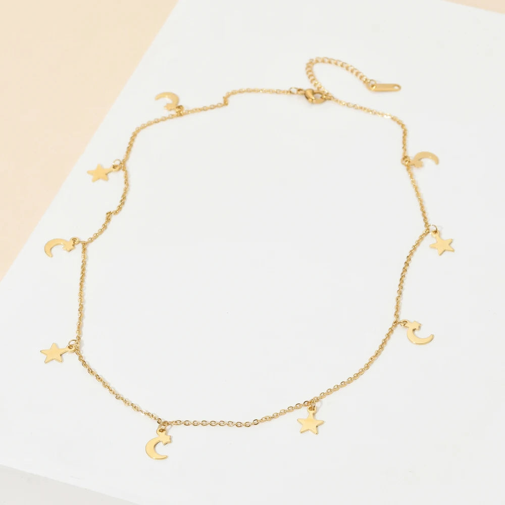 Star Moon Necklace Vintage Chain Women Choker Party