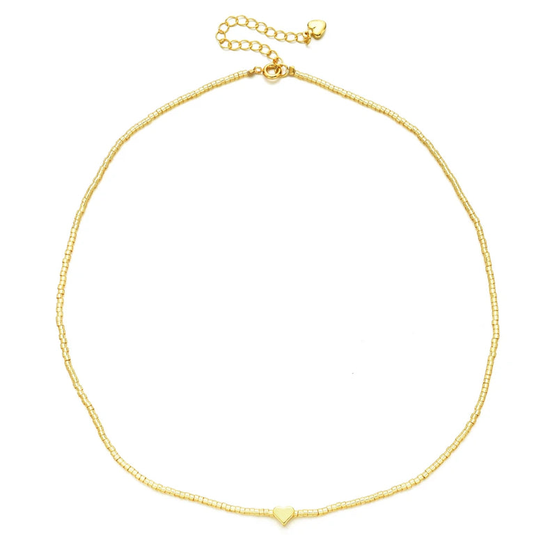 Tiny Heart Choker Necklace Women Chain Beads Pendant Bohemian Chocker