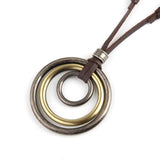 Vintage Circles Pendant Necklace Long Rope Chain Leather Women Boho J