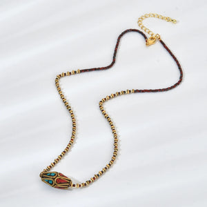 Vintage Nepal Cloisonne Beads Pendant Necklace Ethnic Statement Women's Jewelry