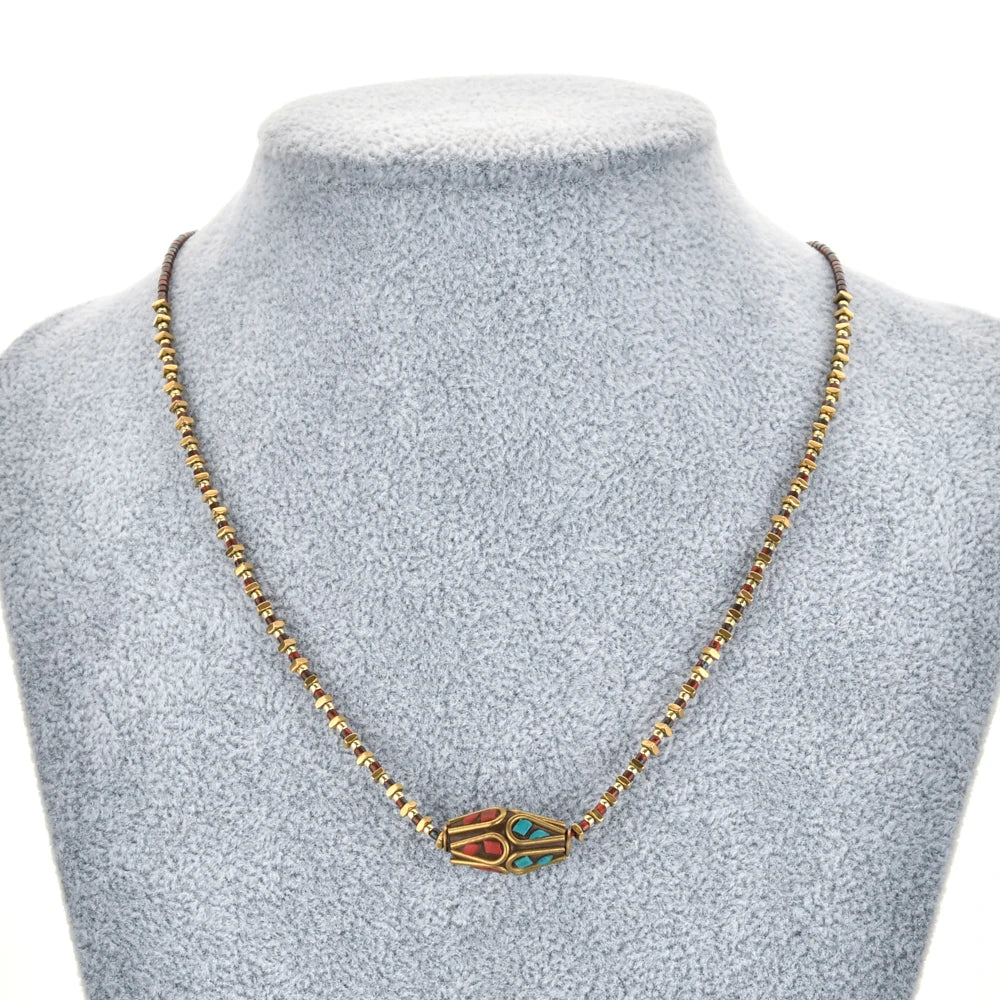 Vintage Nepal Cloisonne Beads Pendant Necklace Ethnic Statement Women's Jewelry