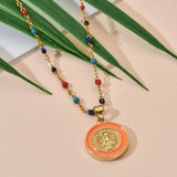Virgin Mary Charm Necklace Women Choker Enamel Beads Chain Rainbow Colorful
