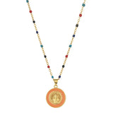 Virgin Mary Charm Necklace Women Choker Enamel Beads Chain Rainbow Colorful
