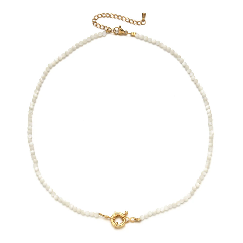 3MM Shell Beads Choker Chain Necklace for Women with Copper Charm