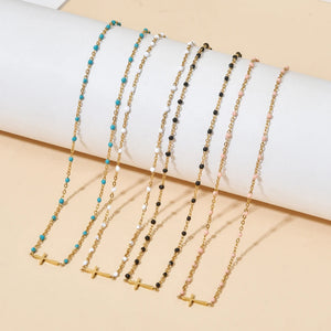 Cross Choker Necklace Thin Chain Pendant Jewelry