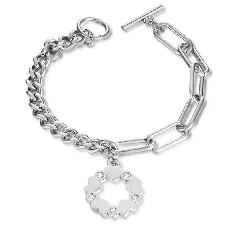 Stainless Steel Heart Flower Bracelet Wedding Jewelry