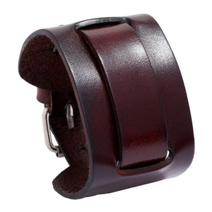 Punk Brown Leather Cuff Bracelet for Men