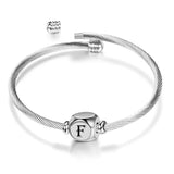 Silver Stainless Steel Twist Chain Letter Bracelet Bangle