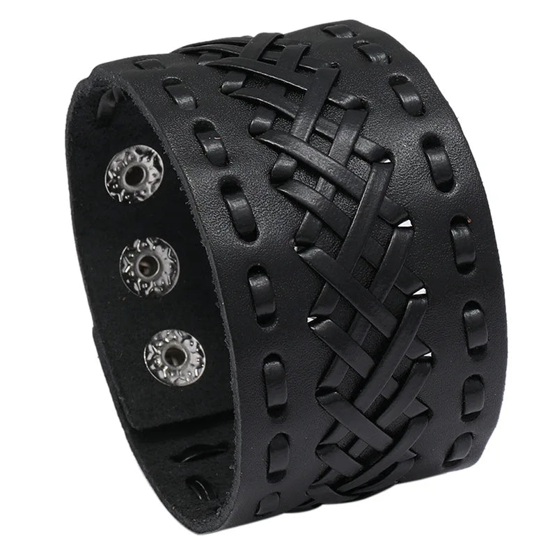 Woven Leather Bracelet Men Bangle Jewelry Gift