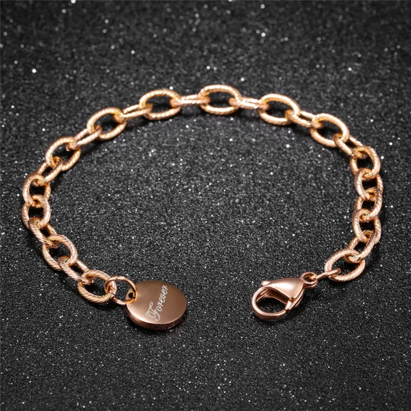 Stainless Steel Forever Love Charm Bracelet for Women Rose Birthday Gift