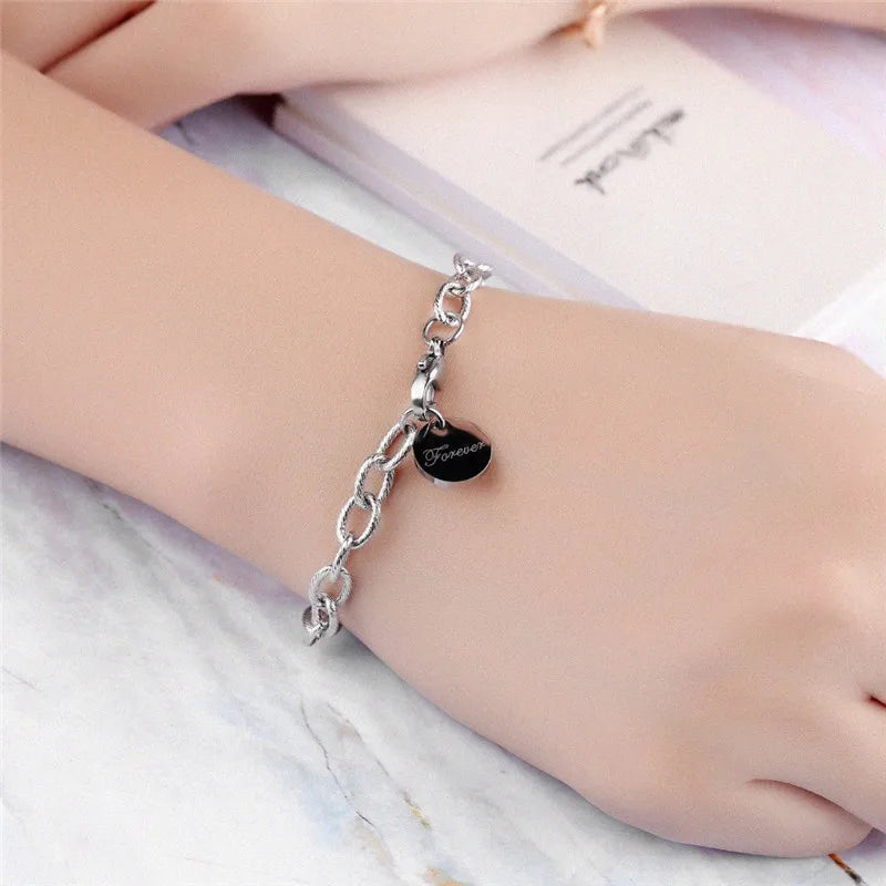 Stainless Steel Forever Love Charm Bracelet for Women Rose Birthday Gift