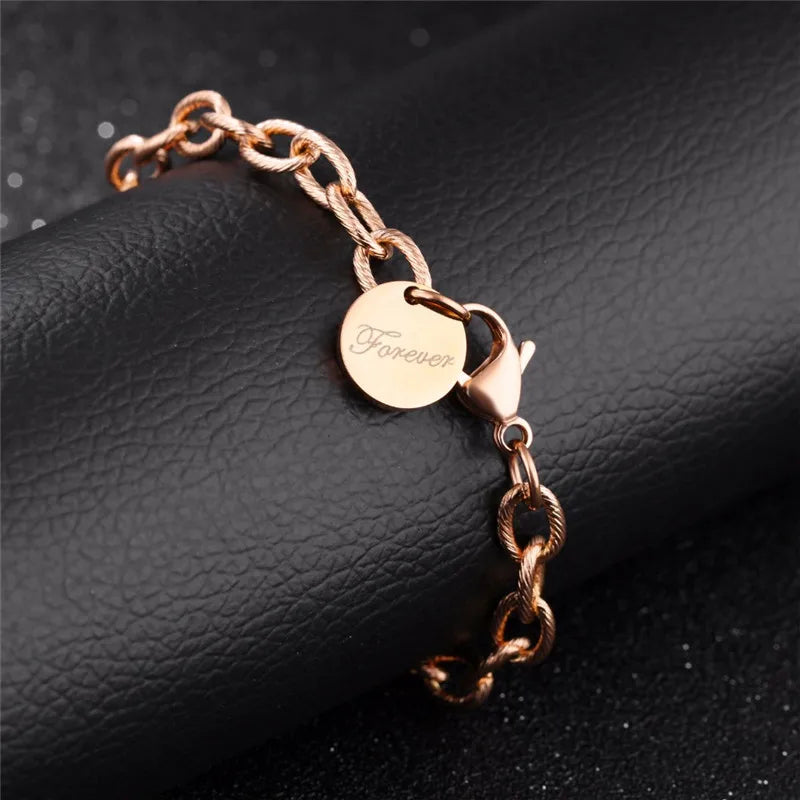 Stainless Steel Forever Love Charm Bracelet for Women Rose Birthday Gift