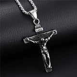 INRI Crucifix Jesus Pendant Necklace Stainless Steel Chain Vintage