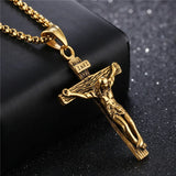 INRI Crucifix Jesus Pendant Necklace Stainless Steel Chain Vintage