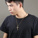 INRI Crucifix Jesus Pendant Necklace Stainless Steel Chain Vintage
