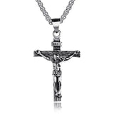 INRI Crucifix Jesus Pendant Necklace Stainless Steel Chain Vintage
