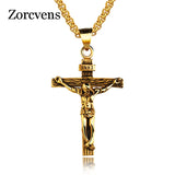 INRI Crucifix Jesus Pendant Necklace Stainless Steel Chain Vintage