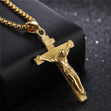 INRI Crucifix Jesus Pendant Necklace Stainless Steel Chain Vintage