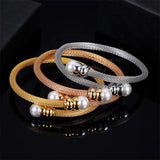 Simulated Pearl Jewelry Women Cable Bangles Bracelet