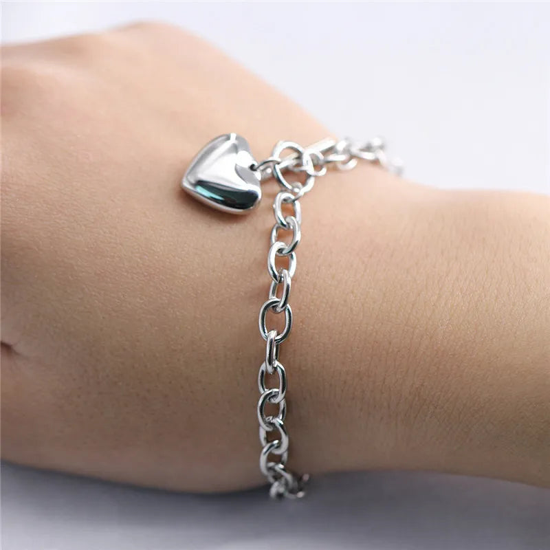 Silver Heart Bracelet for Women Lover Jewelry