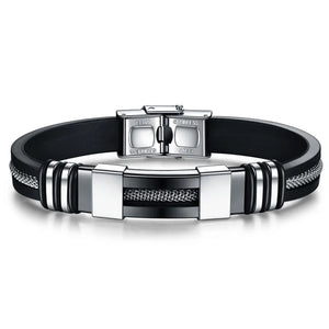 Punk Vintage Stainless Steel Bracelets Men Rubber Wristband
