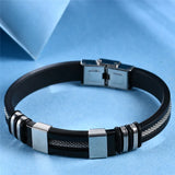 Punk Vintage Stainless Steel Bracelets Men Rubber Wristband